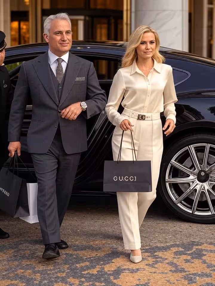 Beautiful glamorous young blonde woman in her mid-twenties with perfect styling wearing designer out