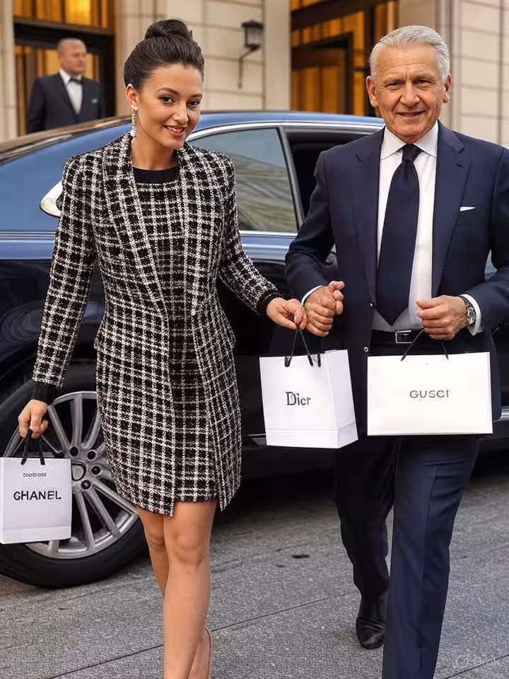 Attractive young woman in her twenties with elegant updo hairstyle and classic makeup, wearing a des